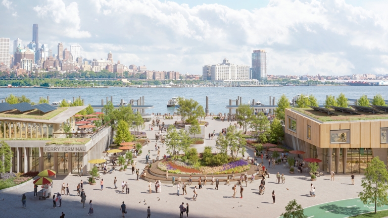 Project timeline from 2019 to 2030+, showing phases such as master plan, design, environmental review, funding, public engagement, and construction, with color-coded bars and milestone markers along the timeline.