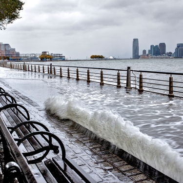 The Hudson River Greenway in New York City flooded during Hurricane Sandy.